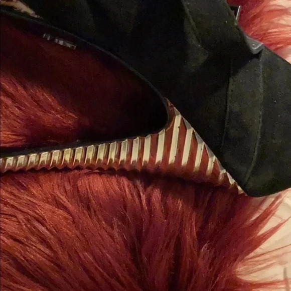 Rachel Roy Kistyn black  suede leather platform Tiger striped heels Sz 9.5 - Picture 5 of 13